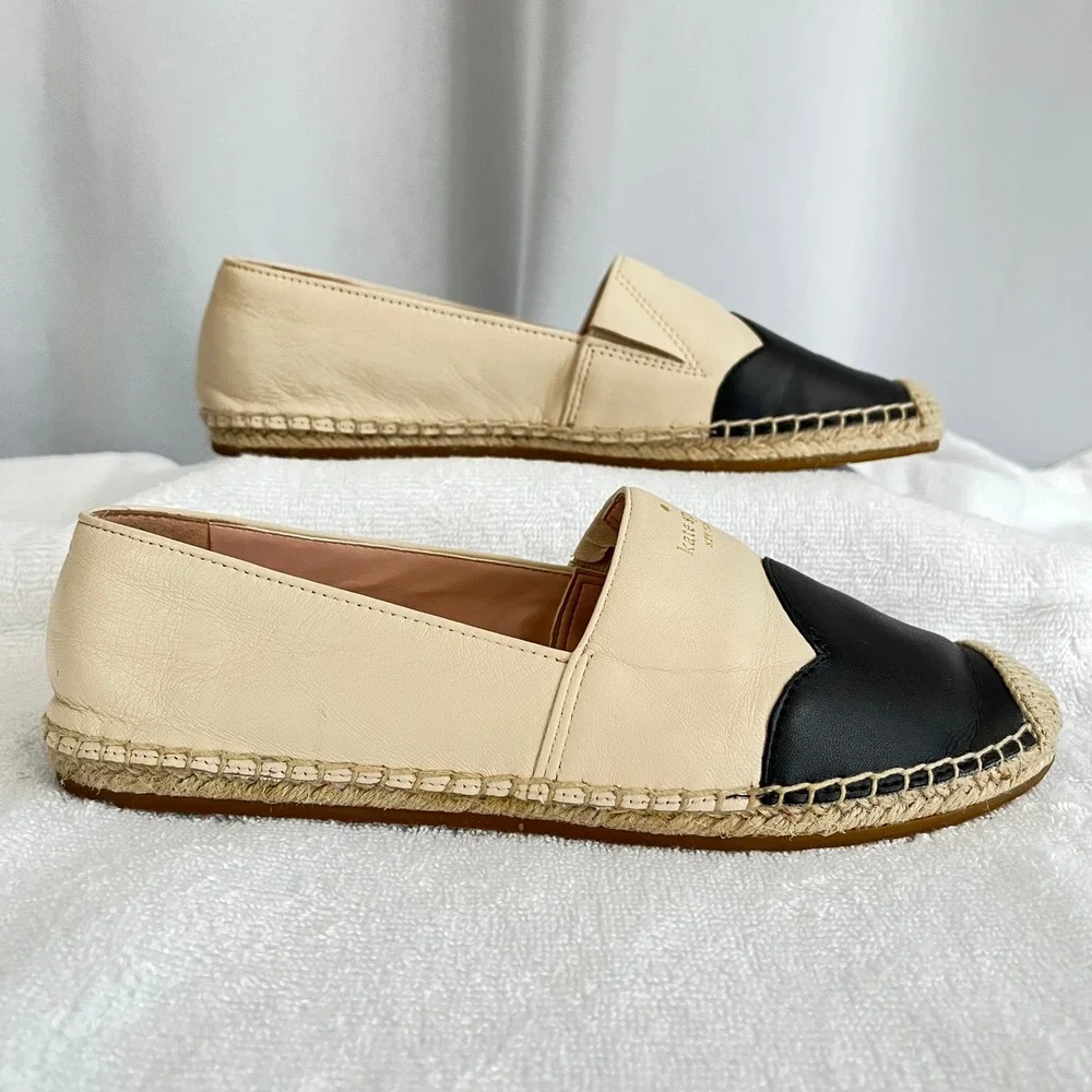 Kate Spade Garden Espadrille Flats Womens Bare Black Leather Resort Parisian